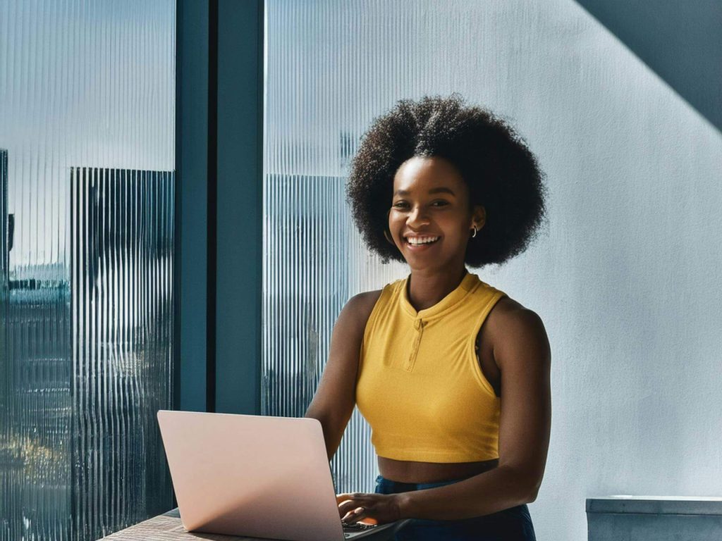 Transitaire utilisant son ordinateur comme outil de travail.